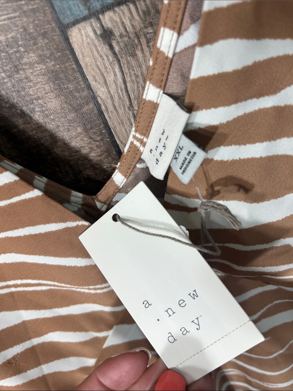 a new day Tan and White Zebra-Stripe V-Neck Summer Dress - Picture 2 of 9